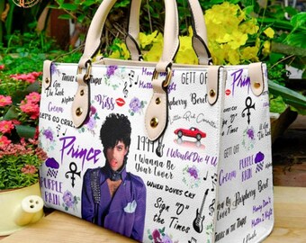 Prince Purple Rain Leather Bag, Prince Lover's Handbag, Prince Bag and Purses, Custom Leather Bag, Prince Woman Handbag, Personalized Bag