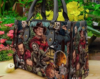 Scared Halloween Bags and Purses,Handmade Bag,Halloween Women Handbag,Horror Characters Leather Bags For Women,Shopping Bag,Halloween Gifts