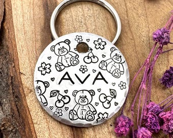 Teddy Bear Dog Tag: Custom Pet ID, Bears Collar Tags, Personalized, Cherries