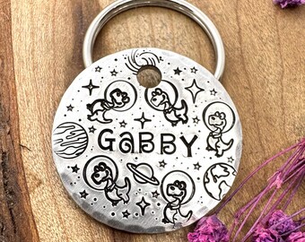Dinosaur Dog Tag: Custom Pet Tag, Space Design, Astronaut, Planets, Dinosaurs