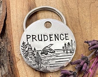 Goose Dog Tag: Lake Design, Duck, Cattails, Forest, Hunting, Personalized Pet ID