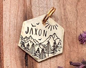 Small Mountain Pet Tag: Custom Dog Cat ID, Personalized, Camping Design, Forest, Mountains