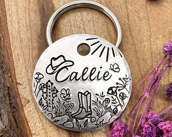 Cowgirl Dog Tag: Custom Pet ID, Cowboy Boots Collar Tags, Personalized, Cactus