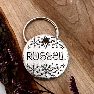 Pet ID Tag - Winter Dog Tag - Christmas Dog Tag - Dog Collar Tag - Snow - Pet Name Tag - Hand Stamped Dog Tag - Custom - Personalized