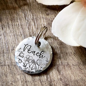 Pet Tag kleine tulpen: ontwerp wilde bloemen, wijnstokken, bloemen, gepersonaliseerde identiteitskaart voor honden en katten