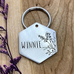 Lavender Dog Tag - Wildflowers - Minimalist- Pet Name Tag - Hand Stamped Dog Tag - Custom - Flowers - Unique - Thick - Medium - Large - Dog