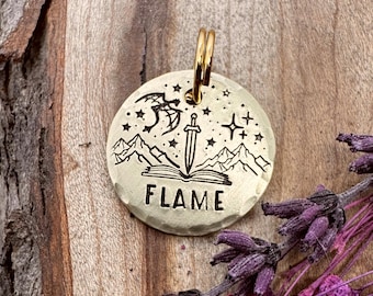 Small Personalized Dragon Dog ID Tag Cat Hand Stamped Fantasy