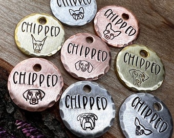 Mini Microchipped Tag: Custom Alert ID for Dogs, Microchip, Pet Collar Charm, Dog Breeds