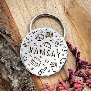 Junk Food Dog Tag: Foodie Design, Hamburger, Fries, Donut, Cheese, Personalized Pet ID
