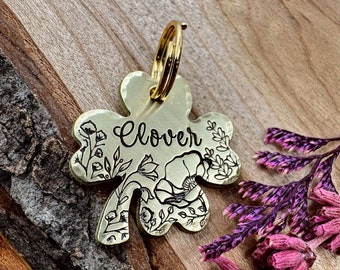 SMALL TAG - Small Clover Tag - Clover - Shamrock - Small Dog Tag - Cat Tag - Custom - Personalized - Kitten Collar - Wildflowers - Celtic