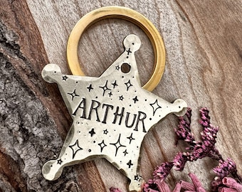 Médaille pour chien avec badge shérif : design western, bottes de cowboy, étoile, désert, carte d'identité personnalisée pour animal de compagnie