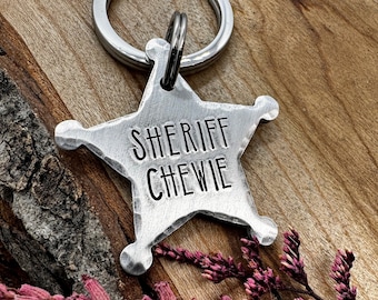 Médaille pour chien avec badge shérif : design western, bottes de cowboy, étoile, désert, carte d'identité personnalisée pour animal de compagnie