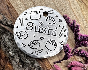 Sushi Dog Tag: Chopstick Design, Sashimi, Nori, California Roll, Essen, personalisierte Haustier ID