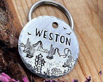 Desert Dog Tag: Cactus Design, Hoodoo, Mountain, Sand, Sunrise, Personalized Pet ID