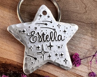 Star Shaped Dog Tag: Shooting Star Design, Space, Twinkle, Personalized Pet ID