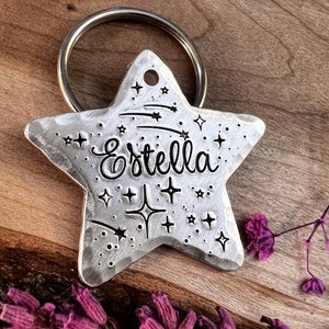 Star Dog Tag - Shooting Star - Space - Cute Star Dog Tag - Hand Stamped - Custom - Personalized - Thick -Unique -Stars - Nova