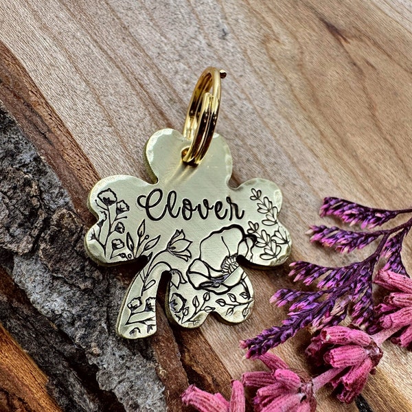 SMALL TAG - Small Clover Tag - Clover - Shamrock - Small Dog Tag - Cat Tag - Custom - Personalized - Kitten Collar - Wildflowers - Celtic