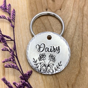 Pet ID Tag - Daisy Dog Tag - Night Sky - Dog Tag - Crescent Moon - Dog Collar Tag - Pet Name Tag - Hand Stamped Dog Tag - Custom - Engraved
