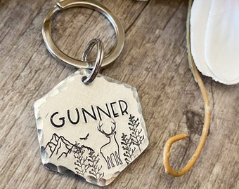 Deer Dog Tag: Stag Design, Forest, Mountain, Trees, Personalized Pet ID