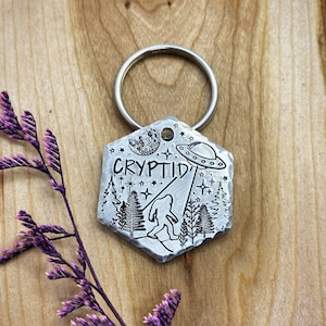 Pet ID Tag - Sasquatch Dog Tag - Dog Collar Tag - Pet Name Tag - Bigfoot - UFO - Yeti Dog Tag - Personalized - Custom - Engraved - UFO Dog
