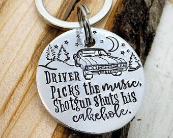 Supernatural Keychain - Driver Picks the Music, Shotgun Shuts his Cakehole, Impala
