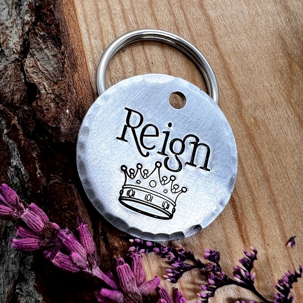Crown Dog Tag - Regal Dog Tag - Tiara Dog Tag - King - Queen - Dog Collar Tag - Pet Name Tag - Hand Stamped Dog Tag - Custom - Personalized