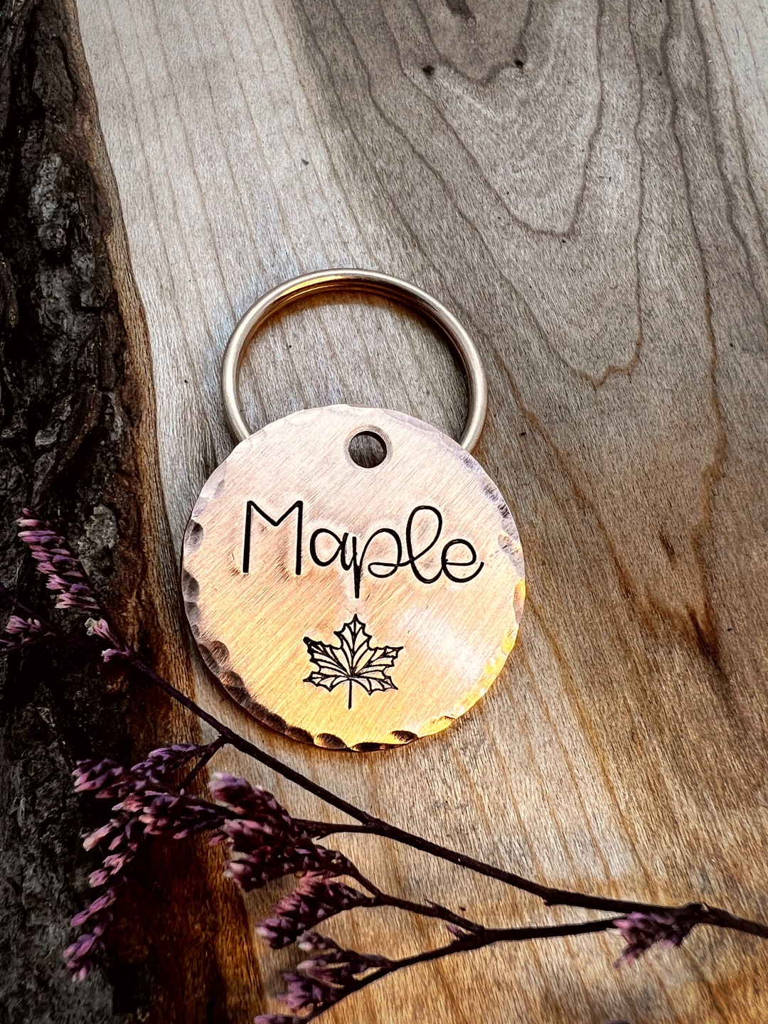 Pet ID Tag Maple Leaf Maple Canadian Dog Tag Dog Collar Tag Pet Name Tag Hand Stamped Dog Tag