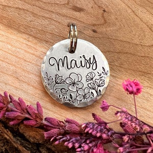 SMALL TAG - Wildflowers - Violets - Garden - Small Dog Tag - Cat Tag - Pet Name Tag - Custom - Personalized - Dog Collar -Cat Collar -Kitten