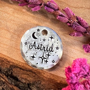 Kitten Tag - Mini Tag - Whelping Tag - Collar Charm - Tiny Pet Tag - Puppy - Kitten -Dog Collar Charm - Small Kitten - Stars - Moon - Space