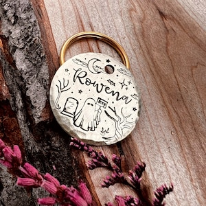 Ghost Dog Tag: Halloween, Gravestones, Cemetery, Spooky, Night Sky, Personalized Pet ID image 1