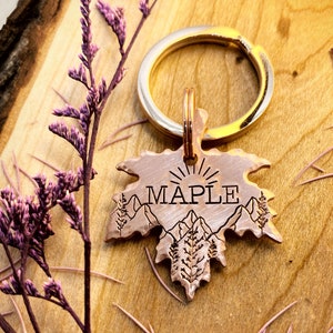 Maple Leaf Dog Tag - Maple Leaf Shape - Dog Tag - Dog Collar Tag - Pet Name Tag - Hand Stamped Dog Tag - Custom - Personalized - Leaf-Hiking