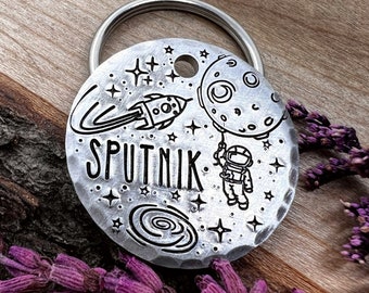 Astronaut Dog Tag: Rocket Ship Design, Planets, Stars, Nova, Personalized Pet ID