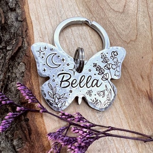 Pet ID Tag - Butterfly Dog Tag - Dog Collar Tag - Pet Name Tag - Hand Stamped Dog Tag - Custom - Dog Tag for Dog  - Personalized - Floral