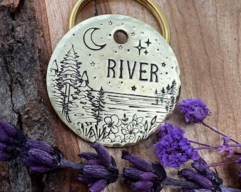 Lake Dog Tag: Forest Design, River, Camping, Flowers, Personalized Pet ID