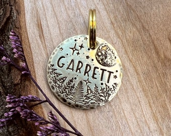 SMALL TAG - Forest - Full Moon - Camping - Small Dog Tag - Cat Tag - Pet Name Tag - Custom - Personalized - Dog Collar - Cat Collar - Kitten