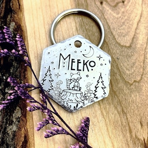 Pet ID Tag - Raccoon Dog Tag - Dog Collar Tag - Pet Name Tag - Forest Dog Tag - Mountain - Stamped Dog Tag - Custom - Personalized - Cute