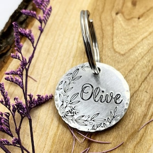 Pet ID Tag - Olive Branch Dog Tag - Dog Tag - Dog Collar Tag - Pet Name Tag - Hand Stamped Dog Tag - Custom - Engraved - Personalized