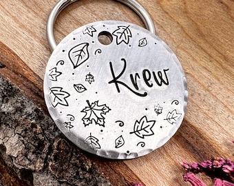 Autumn Leaves Dog Tag: Leaf Design, Oak, Maple, Personalized Pet ID
