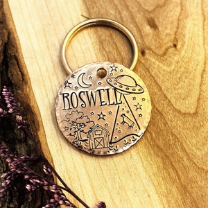 Pet ID Tag - Abduction Dog Tag - Dog Collar Tag - Pet Name Tag - Cow Rapture - UFO - Alien Dog Tag - Personalized - Custom - Engraved - Cow