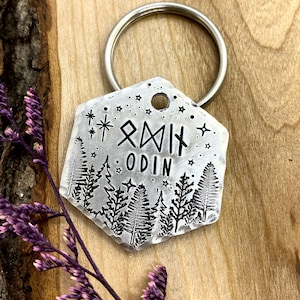 Pet ID Tag - Viking Dog Tag - Runes - Norse - Dog Tag - Dog Collar Tag - Pet Name Tag - Hand Stamped Dog Tag-Custom- Personalized-Vegvisir