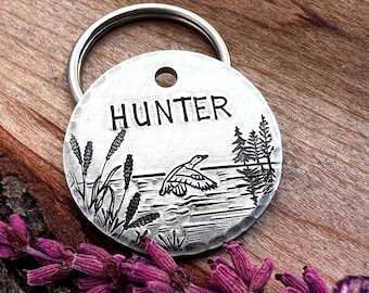 Goose Dog Tag - Duck - Canadian Geese Dog Tag - Hunting Dog - Dog Collar Tag - Lake - Hand Stamped - Custom - Personalized - Thick-Large Dog