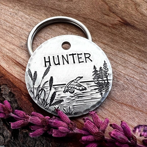 Goose Dog Tag - Duck - Canadian Geese Dog Tag - Hunting Dog - Dog Collar Tag - Lake - Hand Stamped - Custom - Personalized - Thick-Large Dog