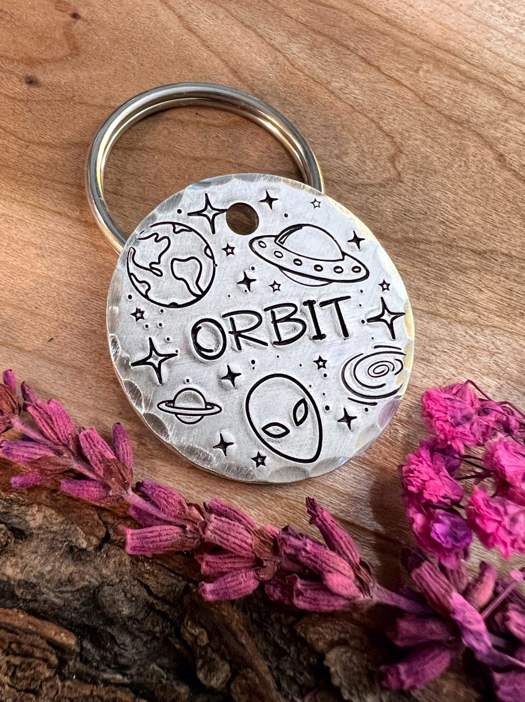 Alien Dog Tag: UFO Design, Space, Planets, Moon, Stars, Personalized ...