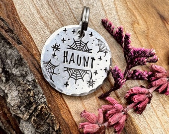 Small Spiderweb Pet Tag: Spider Design, Halloween, Stars, Personalized ID for Dogs and Cats