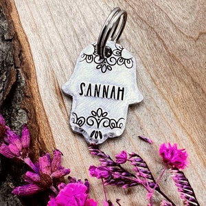Pet ID Tag - SMALL Pet Tag - Hamsa - Cat Tag - Cat Collar Tag - Small Cat Tag - Cat ID Tag - Custom - Personalized - Mandala Cat Tag