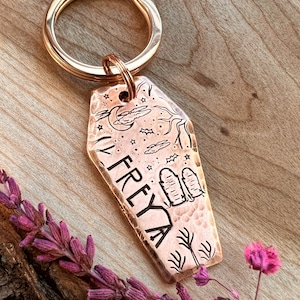 Pet ID Tag - Coffin Dog Tag - Coffin Shape - Halloween - Dog Tag for Dog - Dog ID Tag - Spooky - Crescent Moon - Custom - Stamped - Engraved