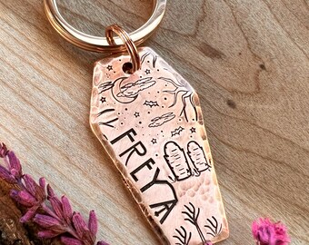 Coffin Dog Tag: Gravestones, Bats, Halloween, Spooky, Night Sky, Personalized Pet ID