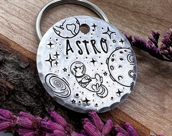 Space Dog Tag - Space Dog - Astronaut Dog Tag -  Planets - Moon - Dog Tag - Dog Collar - Stamped - Custom - Personalized - Cute Dog Tag