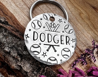 Baseball Dog Tag: Sports Design, Softball, Stars, Personalized Pet ID