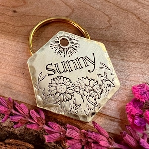 Sunflower Dog Tag - Sunny Dog Tag - Dog Collar Tag - Pet Name Tag - Hand Stamped - Custom - Personalized - Summer Dog Tag